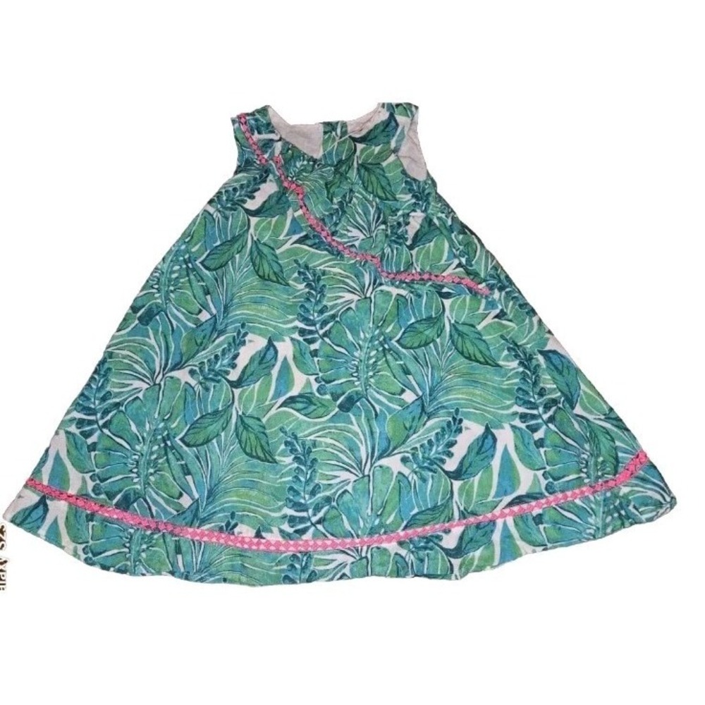 Tommy Bahama Hawaiian Print Sleeveless Dress Neon Pink Crotchet Accent Girl's 4T